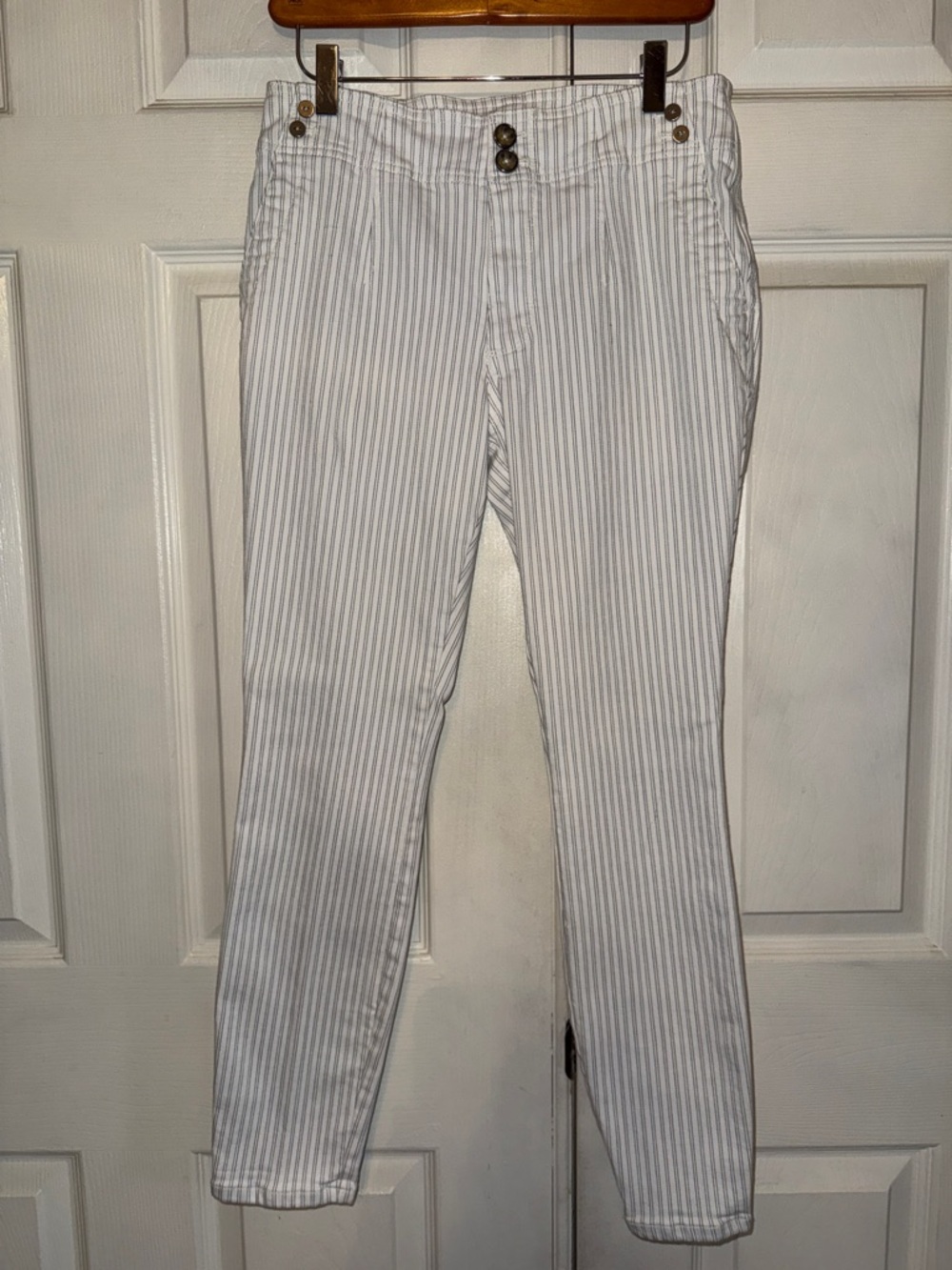 Pilcro And The Letterpress White With Black Pin Striping High Rise Skinny Jeans - Picture 3 of 10